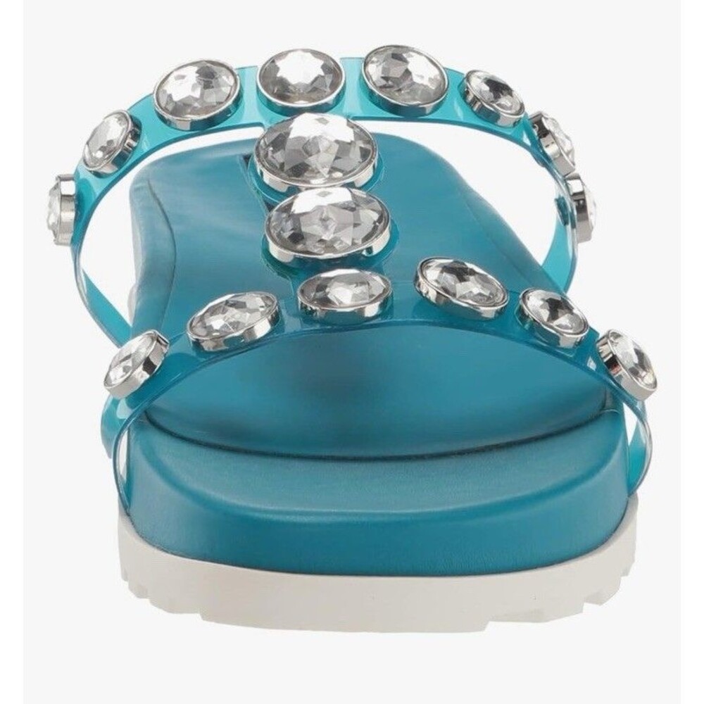 Karl Lagerfeld Belinda Diva Blue Rhinestone Slide Platform Sandals 8M New - Picture 2 of 12